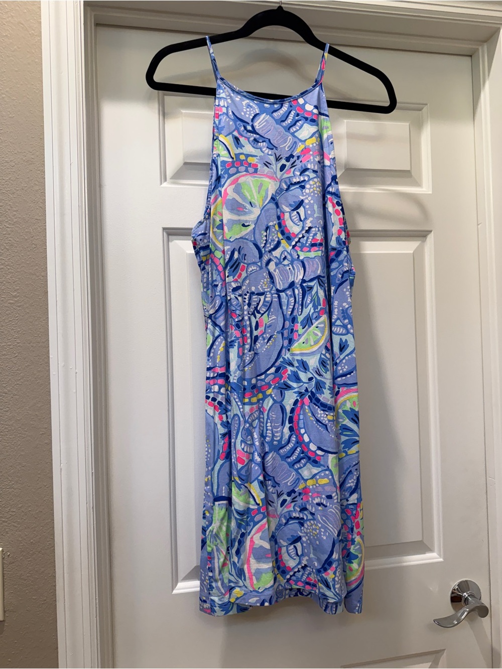 Lilly Pulitzer Blue Multi-Color Halter Maxi Dress with Pink Tassels - Picture 2 of 4